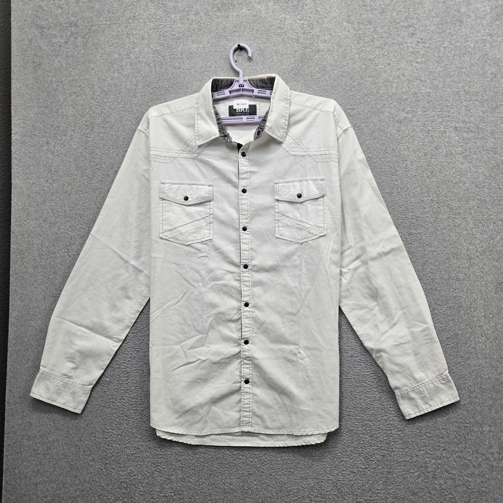 BKE Men Button Up Shirt XXL White Western Denim Athletic Fit Pearl Snap READ